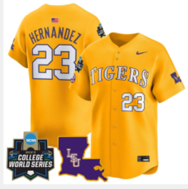 Men 2025 LSU Tigers #23 Hernandez Yellow Nike Joint Name Nike NCAA Jersey style 3